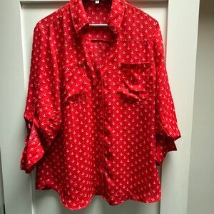 Red Anchor Print Blouse by Express
